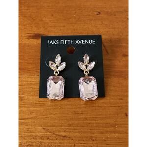 Saks Fifth Avenue NWT Leaf Crystal Rectangle Soft Petal Pink Dangle Earrings